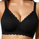 COCOMARTS Jelly Bras for Women No Underwire Scalloped Push Up Seamless Full Coverage Plunge Bralettes Wireless Tshirt Bras (Black, XL)