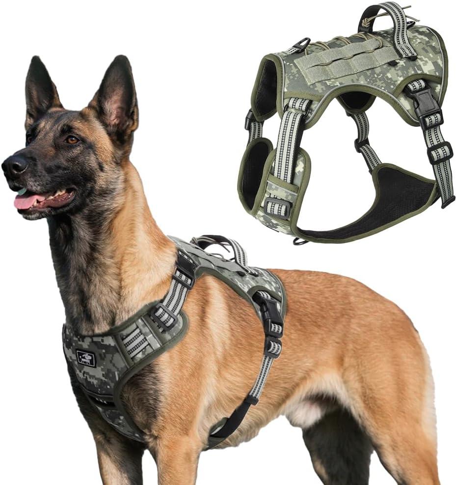 Tactical Dog Harness Camo No-Pull K9 Molle Dog Vest with Hook and Loop Panels Adjustable Military Pet Harness with Front Clip for Small Dogs Training Walking, S