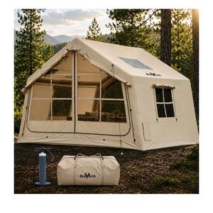 6-8 Person Inflatable Tent for Camping with Skylight & Stove Jack-125×96.5Waterproof Oxford fabric, PU3000mm, with manual pump, privacy curtain, Hot Tent,cabin style air tent,mesh ventilation
