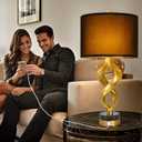 Sculptural Table Lamp Set of 2 for Bedroom, 26 Gold Leaf Farmhouse Bedside Lamps for Living Room, Pull Chains Switch Rustic Nightstand Lamp Marble Base with USB for Home Room Decor (Bulbs Included)