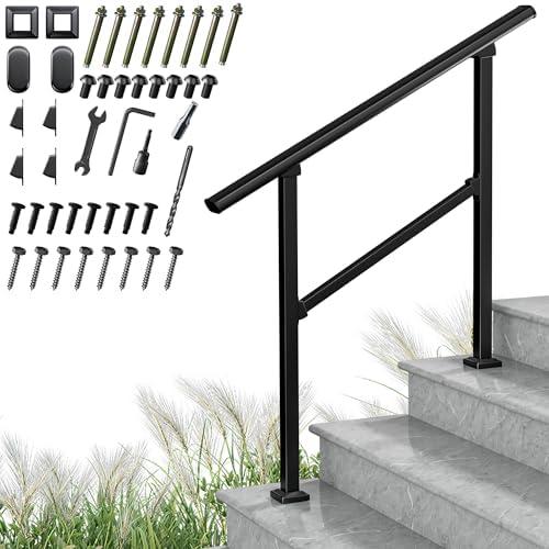 ZeroPone Upgrade 3 Steps Outdoor Handrail for Outdoor Steps, Black Transitional Handrail Hand Rail Stair Railing Kit with Screw Kit (2-3 Steps)