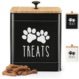 PERFNIQUE Dog Treat Container, Airtight Dog Treat Jar, Dog Cookie Jar for kitchen Counter, Pet Treat Container, Dog Food Storage, Treat Jars for Pets, Cat Treat Container, 7.8''x6.2 (Black)