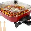 15'' Ceramic Nonstick Electric Skillet with Tempered Vented Glass Lid,Thermostat Control to Prevent Overheating,Removable Easy-to-Clean,Vibrant Red