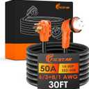 50 Amp RV Extension Cord 30 ft, Heavy Duty 6/3+8/1 SJTW AWG RV Power Cord with Grip Handle Twist Lock, NEMA 14-50P to SS2-50R with LED Indicator