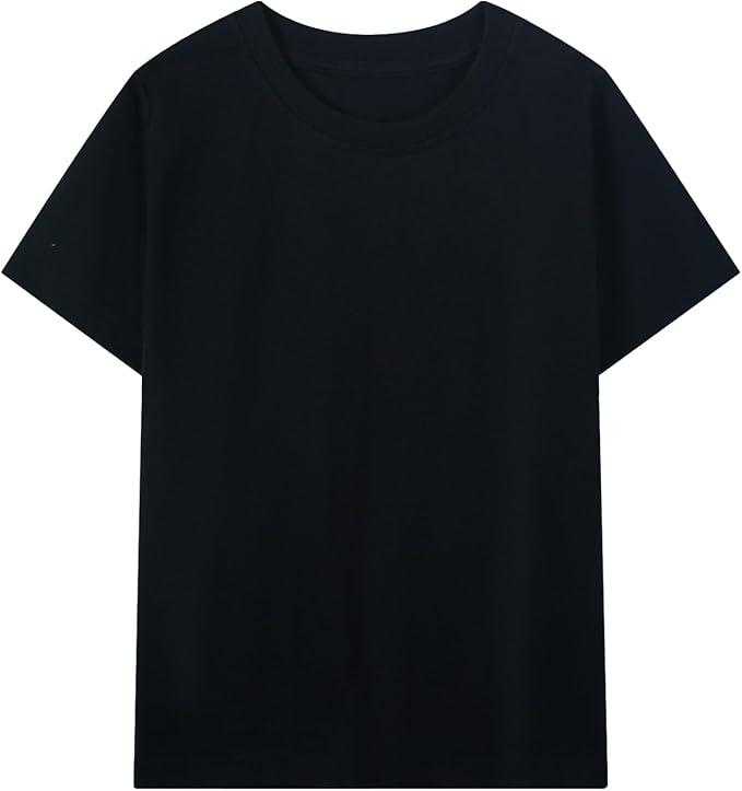 HILEELANG Kids Boy Basic Plain Cotton T-Shirts Short Sleeve Crew Neck Summer Tees 2 packs 7 Years
