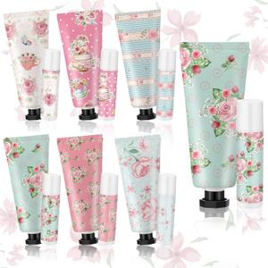 6 Sets Tea Party Favors Mini Hand Cream Lip Balm Bulk Gift Set for Women Travel Size Hand Lotion Vintage Floral Moisturizing Lip Balm Gifts for Graduation Wedding Baby Shower Summer Travel