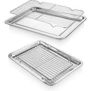 Stainless Steel Baking Sheet with Wire Rack, 16 x 12 x 1 Inch Heavy Duty Baking Pans Set Include 2 Cookie Sheets Tray and 2 Cooling Rack for Oven, Nonstick Warp Resistant Rust Free, Dishwasher Safe