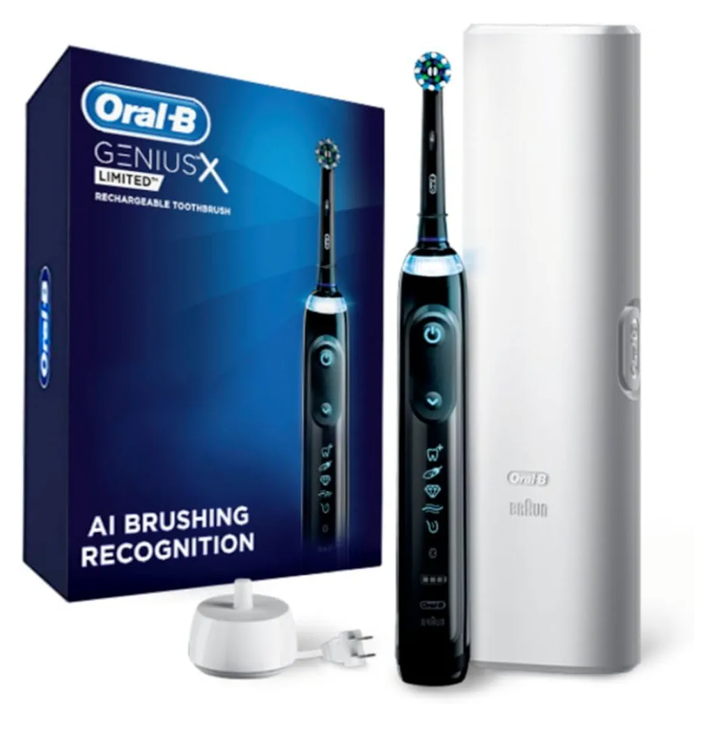 OralB Genius X Limited Rechargeable Electric Toothbrush with 1 Replacement Brush Head, Travel Case, Midnight Black
