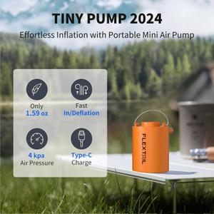 FLEXTAILGEAR 4kPa Air Pump for Inflatables, Portable Air Mattress Pump, Mini Camping Air Pump, Rapid In/Deflation with 180 L/min Airflow for Sleeping Pads, Pool Float,Swimming Ring Vacuum Storage Bags