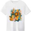 Girl's Drop Shoulder Letter Star Print Tee Tops Loose Short Sleeve Crew Neck T Shirts (White)