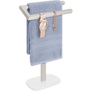 Livabber Standing Hand Towel Holder, 304 Stainless Steel Hand Towel Rack Stand with Heavy Marble Base, Bath Accessories, Towel Ring for Bathroom Kitchen Countertop, 14 Inch (Brushed Nickel)