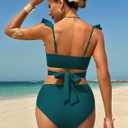 ZAFUL Women High Waisted Bikini Sets Two Piece Tie Back Ruffle Swimsuit Cross Cutout Ruched Bathing Suit 2025 Green,XL