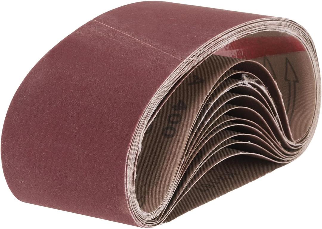 uxcell 12pcs 3" x 21" Sanding Belts 400 Grits Aluminum Oxide Abrasive Belt Sander Paper Sanding Papers for Metal Wood Grinding Polishing, Reddish Brown