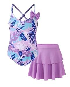 Saeaby Girl One Piece Swimsuit Bathing Suits for Girls with Ruffle Skirt Crisscross Hawaii Swimwear 3-4 Years Old