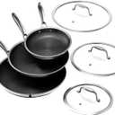 HexClad Hybrid Nonstick 6-Piece Frying Pan Set, 8, 10 and 12-Inch Frying Pans with Tempered Glass Lids, Stay-Cool Handles, Dishwasher and Oven Safe, Induction Ready, Compatible with All Cooktops