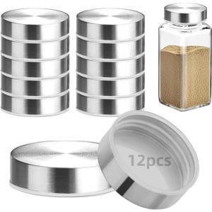12Pcs 304 Stainless steel Jar Lids for 4 oz and 6 oz Square Spice Jars Reusable Can Airtight Spice Storage Canning Lids for Nice Sealing Kitchen (12)