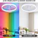 19.7" Ceiling Fans with Lights, Smart RGB Color Changing Low Profile Ceiling Fan, Modern Flush Mount Fandelier with Remote and APP, 6 Speeds, Quiet DC Motor, for Living Room, Bedroom, Indoor