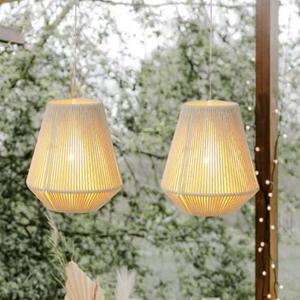 JHY DESIGN Set of 2 Battery Powered Lamp 8" H Braided Cotton Rope Decorative Pendant Lamp Battery Light with 6 Hours Timer for Bar Bedroom Patio Indoor Outdoor Living Room