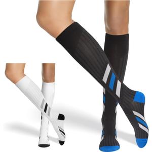 Neon X Compression Socks for Women & Men 20-30mmHg (2 pairs) Best Support for Running Athletic Cycling Nursing Pregnancy Travel Work and Fitness (Black/White)