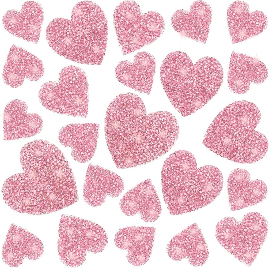 26Pcs Iron on Heart Patches 4Sizes Rhinestone Heart Iron on Patches Love Rhinestone Patches Adhesive Applique Hearts Glitter Crystal Patches for Clothing Jeans Shoes Bags Hats Repair Decoration