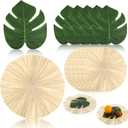 12 Pcs Tropical Luau Placemats Set, 6 Round Fringe Place Mats and 6 Palm Leaf Place Mats for Hawaiian Party Decor, Summer Beach Theme Table Settings
