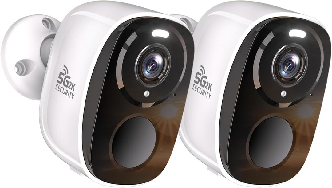 2pcs 5G/2.4G WiFi Security Cameras Wireless Outdoor,2K Battery Powered Home Indoor Camera with AI Motion Detection, Siren,Color Night Vision, 2-Way Talk, IP65 Waterproof, Works/Alexa, Cloud/SD (White)