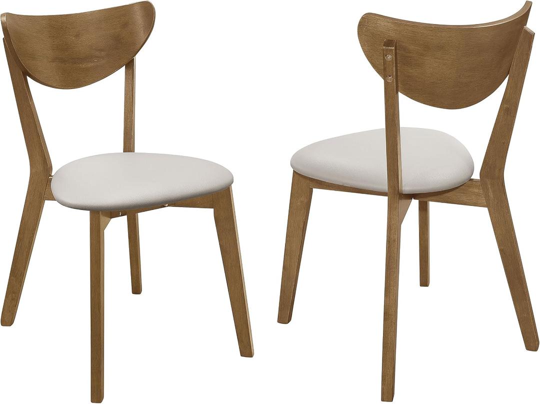 Coaster Home Furnishings Kersey Mid Century Modern Set of 2 Wood Dining Side Chairs Curved Back Padded Tan Faux Leather Polyurethane Upholstered Seat Cushion Chestnut Brown 103062