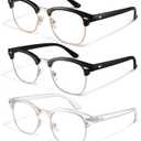 racico Blue Light Glasses for Men & Women - Mixed Material + Metal Frames with UV Protection Coating (A7 Matte Black/Bright Black/Crystal Silver)