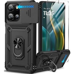 Taisairu for Motorola Moto G 2025/G 2026/G Play 2026 Case with Screen Protector & Slide Camera Lens Cover, Built-in Ring Stand Case for Moto G 2026/G 2025/G Play 2026 (Black)