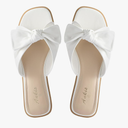 Womens White Black Flat Sandals for Women Dressy Comfortable Summer Beach Sandals for Women 2025 Cute Bow Square Open Toe Slip On Slide Sandals Bridal Wedding Shoes, Size 7