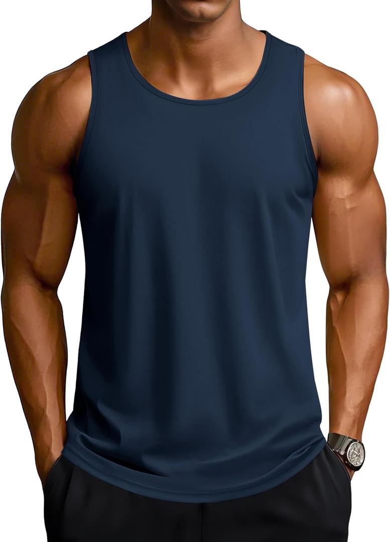 TACVASEN Men's Workout Tank Tops Sleeveless UPF 50+ Summer Sun Shirts Quick Dry for Running Swim Gym Beach (Blue, M)