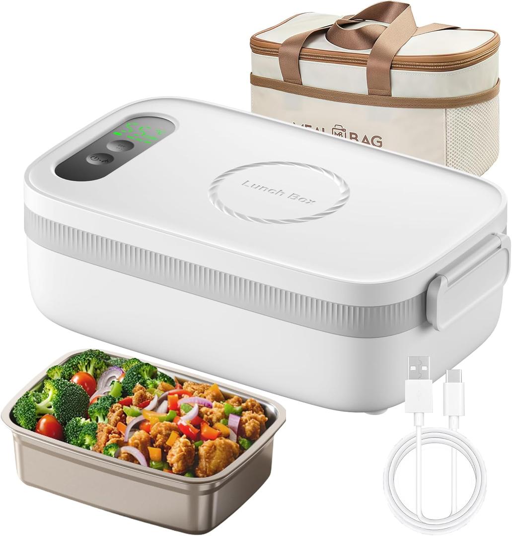 Cordless Electric Lunch Box, 14000mAh Rechargeable Heating Lunch Box with Large Bag for Adults, 1L Portable Self-Heating Food Warmer for Work, Office, Car, Travel, Picnic & Outdoor