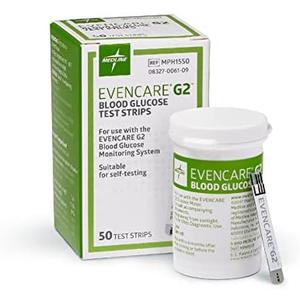 Medline EvenCare G2 Blood Glucose Test Strips, Self-testing with G2 Monitoring System, 6 Second Results, 50 Count System, 6 Second Results, 50 Count