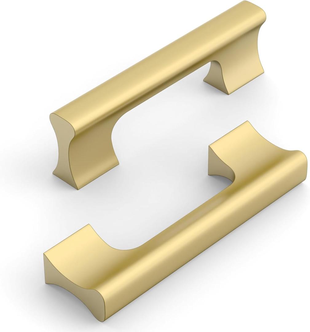 10 Pack 3 Inch(76mm) Kitchen Cabinet Handles Brushed Gold Cabinet Pulls Kitchen Cabinet Hardware Drawer Pulls for Cupboard Wardrobe
