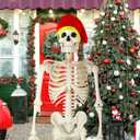 2 Pcs Giant 12 ft Skeleton Santa Hat 44 Inches Extra Large Adjustable Christmas Velvet Skeleton Costume Accessories (Red and Green)