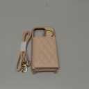 for iPhone 15 Pro Case with Card Holder and Strap for Women,Crossbody Lanyard, Make Up Mirror,Ring Stand,Snap Clasp,Cute Phone Wallet Cases 6.1 inch - Rose Gold