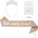 30th Birthday Decorations for Her, Rose Gold Glitter "Talk Thirty To Me Sash" Sash & Rhinestone Headband & Pearl Pin & Happy Birthday Card for Women Party Favors