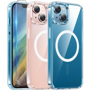 FNTCASE for iPhone 13 Phone Case: Clear Phone Case Magnetic Military Grade Drop Protection Anti Yellowing Cell Phone Cover - Rugged Shockproof Protective Bumper (A-Clear)