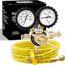 RX WELD Nitrogen Regulator with 0-800 PSI, CGA580 Inlet, Delivery Pressure Equipment Brass Inlet Outlet Connection Gauges with Refrigeration Hose