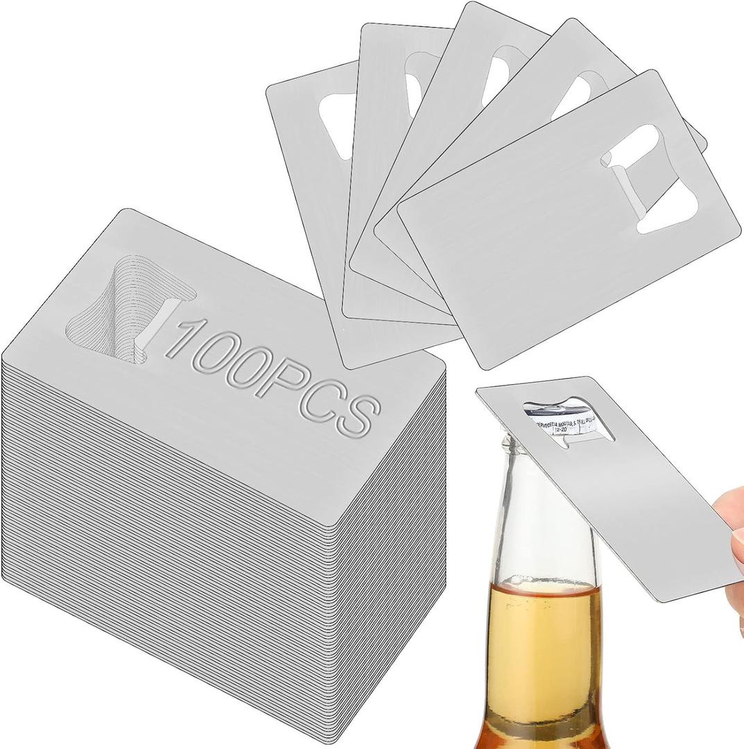 Nuogo 100 Pcs Stainless Steel Card Bottle Openers Bulk Metal Card Beer Openers Groomsmen Wallet Bottle Opener for Wedding Party Bridesmaid Favors Gifts (Silver)
