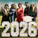 2026 Graduation Party Decorations - 2.3FT Pre-Cut 2026 Marquee Numbers Sign with Light - Mosaic Foam Board Includes Glue Gun Balloons for Kindergarten Preschool College Prom