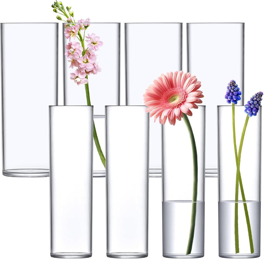 Amazing Abby - Viola Elevata - Plastic Cylinder Vases (8-Piece Set), Acrylic Flower Vases for Wedding Centerpieces, Home Decorations, Office Ornaments, Shatter-Proof, 9" (H) (Not Glass)