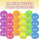 ArtCreativity Mini Puffer Owls, Set of 24, Owl Surprise Toys for Filling Easter Eggs, Easter Party Favors, Egg Hunt Supplies, Stress Relief Toys for Kids, Assorted Neon Colors