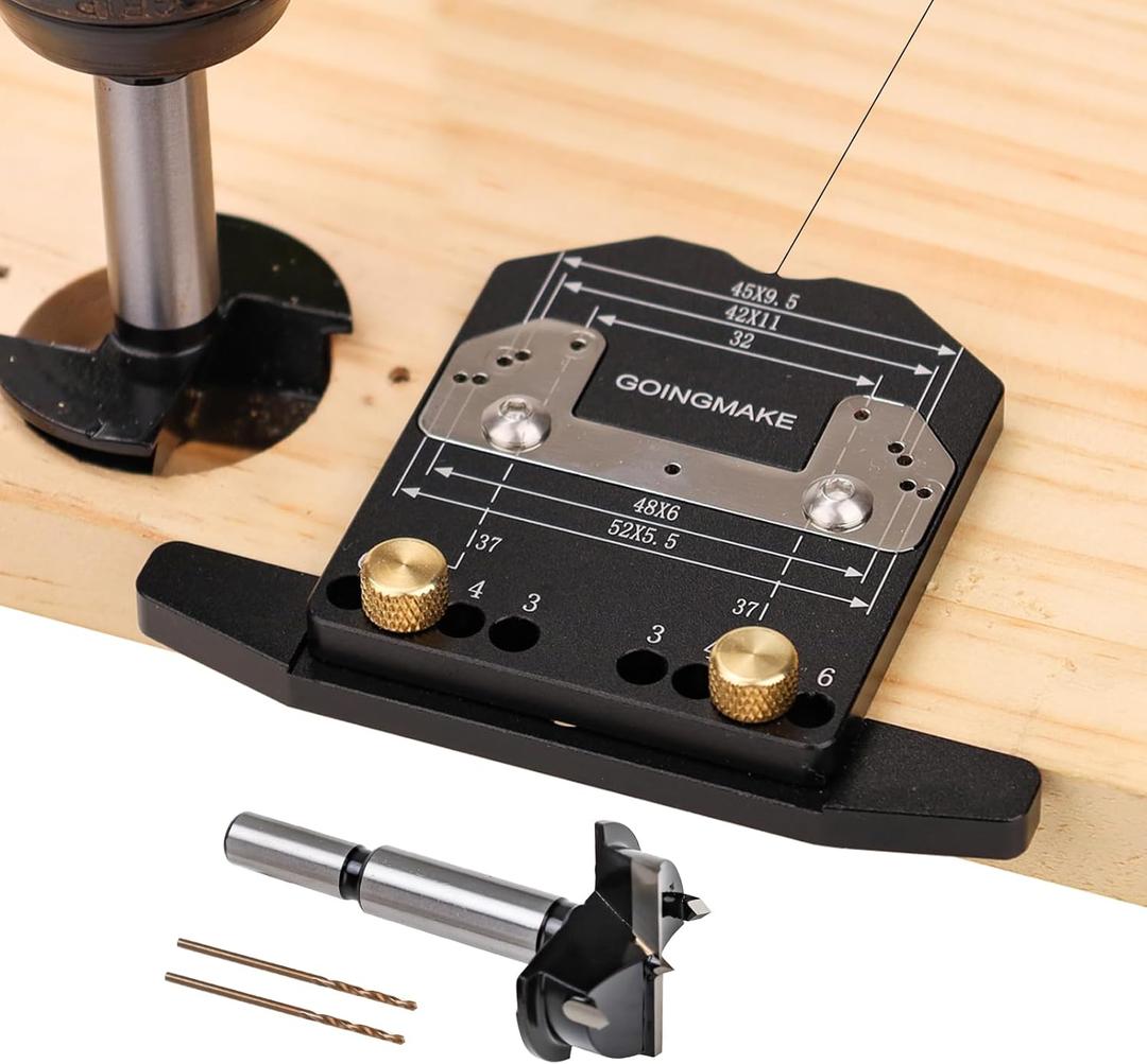 2 in 1 Simple Concealed Hinge Jig with Smart Depth Stop 35mm Drill Bit and Cabinet Hinge Plate Template Drill Jig for Fast Cabinet Hinge and Hinge Plate Mounting, Cabinet Hardware Jig