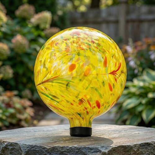 Gazing Ball 10 inch Colorful Glass Gazing Ball for Garden Decor, Indoor Outdoor Glass Gazing Globe Yard Decoration, Yellow