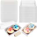 Ctosree 150 Pcs Paper Charcuterie Boxes with Clear Lids and Cotton Rope 5.5 Inches Disposable Food Containers Bakery Boxes for Dessert, Sandwich, Cupcake, Cookie, Chocolate, Strawberry (White), 5.5 X 2.8 X 2.36 Inches