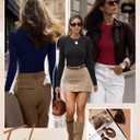 Ficerd 3 Pack Women's Ribbed Long Sleeve Tops, Crew Neck Slim Fit Undershirts Knit Basic Casual Stretch Layering Tee Shirts (L)
