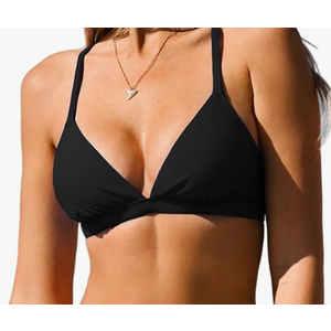 Women's Bikini Top V Neck Triangle Top Crisscross Back Self Tie Spaghetti Straps, M