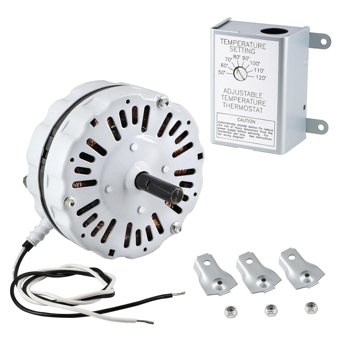 Criditpid Dow-136-0-34-Xin 3/4 Power Vent Attic Fan Motor & 58033 Adjustable Thermostat Switch Kit, Attic Air Vent Fan 3.4 Aamps, 120 Volts, 1100RPM, 58033 Temperature Range 60F to 120F.