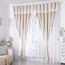 Amidoudou 1 Pair Double Layer Flower Curtains for Girls Room Living Room Pastoral Flowers and Leaf Embroidered Curtains for Bedroom (Beige,54x96 Inch)
